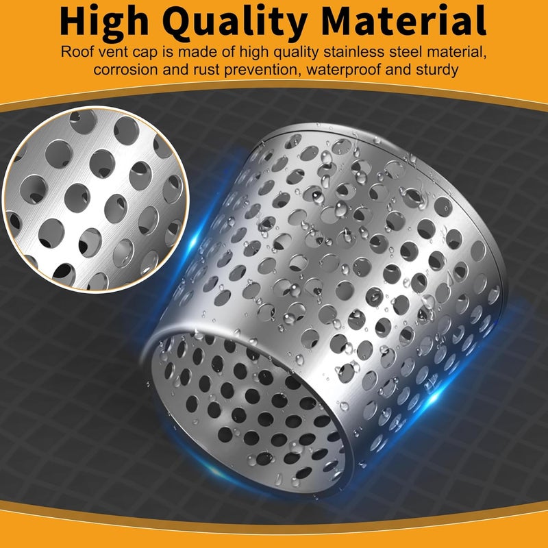 LBG Products غطاء تهوية PVC، غطاء تهوية سقف من الفولاذ المقاوم للصدأ بقطر 4.33 بوصة، غطاء تهوية سقف مخروطي، ملحقات PVC لماسورة التهوية بقطر داخلي من 3.6" إلى 4.3"، شبكة لمنع دخول الأوراق والحطام. - Image 3